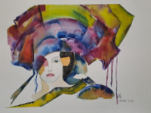 carte postale du tableau Daydream peinture à l'aquarelle aux pinceaux sur papier aquarelle blanc nature, grain torchon 450g/m²